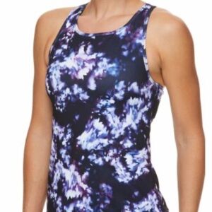 GAIAM Black and Purple Tie-Dye Aura Print Athletic Racerback Tank Top